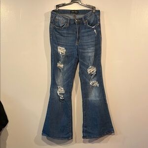 Almost Famous Ripped Blue Flare Jeans